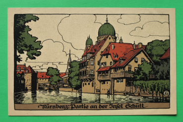 AK Nürnberg / 1910-1920 / Litho / Kuppeln der Synagoge / Insel Schütt / Künstler Steinzeichnung Stein-Zeichnung / Monogramm L